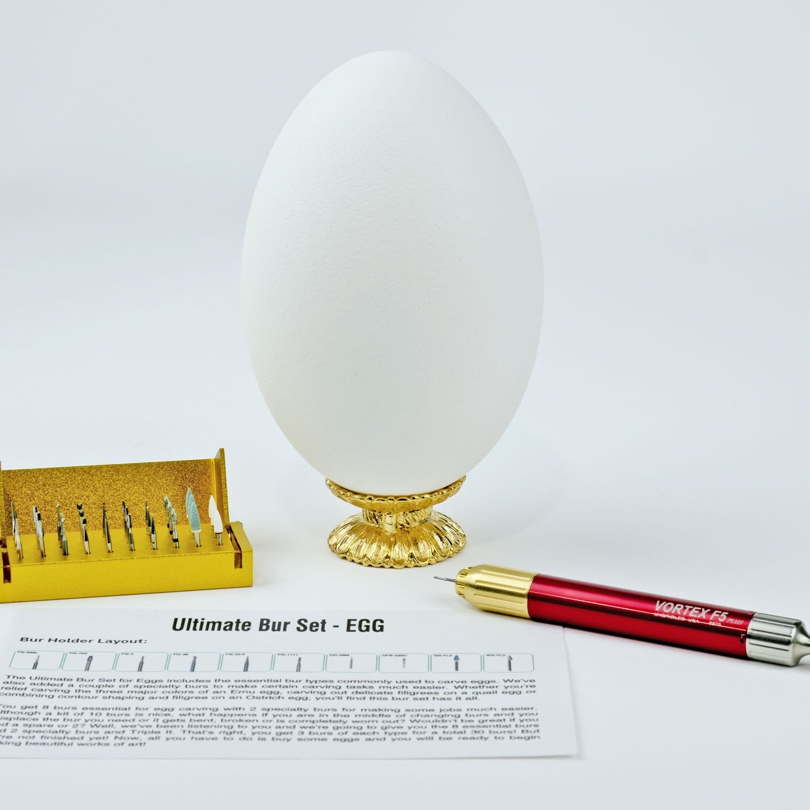 Emu Egg with Vortex F5 carver and Ultimate bur set for egg